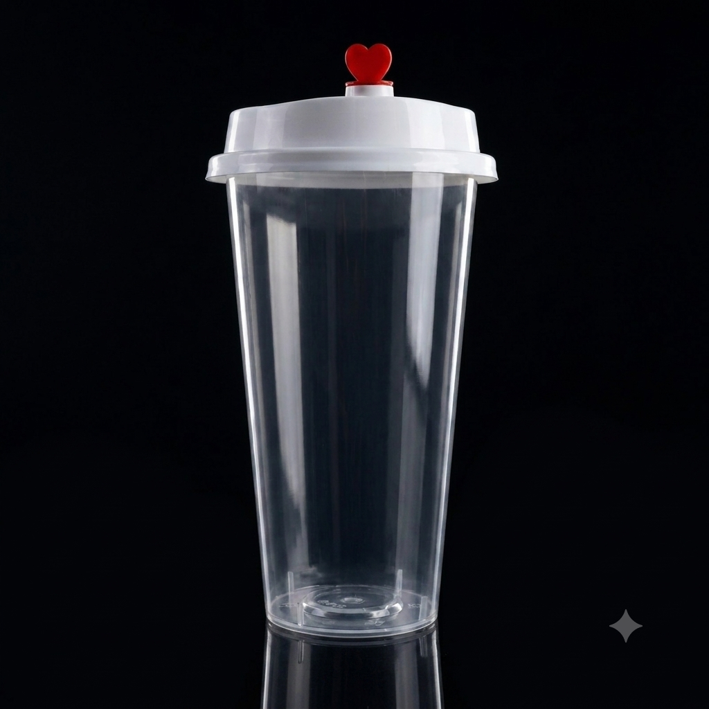 Vaso Plástico 500ml Transparente con Tapa plana blanca y Charm de corazón paq 50 pzs