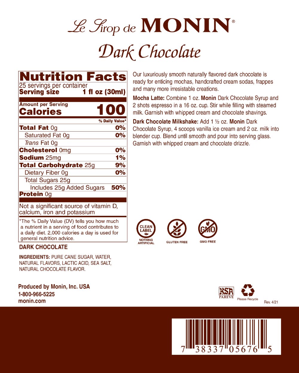 SABORIZANTE DE CHOCOLATE OSCURO  750 ml