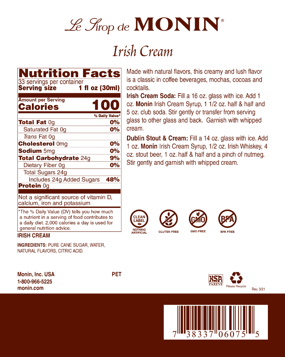 Saborizante Crema Irlandesa 750 ml