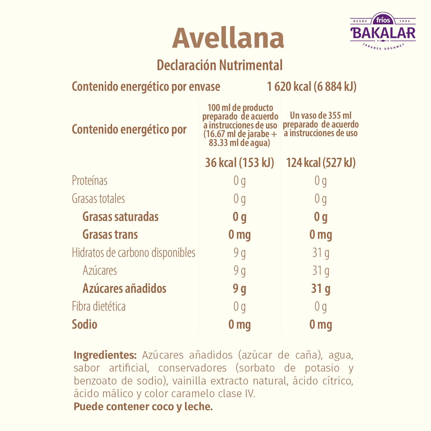 Jarabe de Avellana 750ml