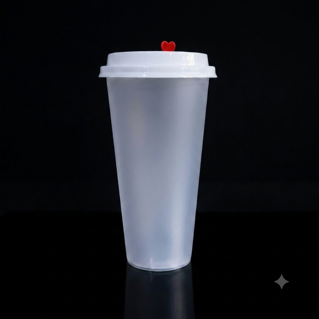 Vaso Plástico 500ml Matte con Tapa plana blanca y Charm de corazón paq 50 pzs